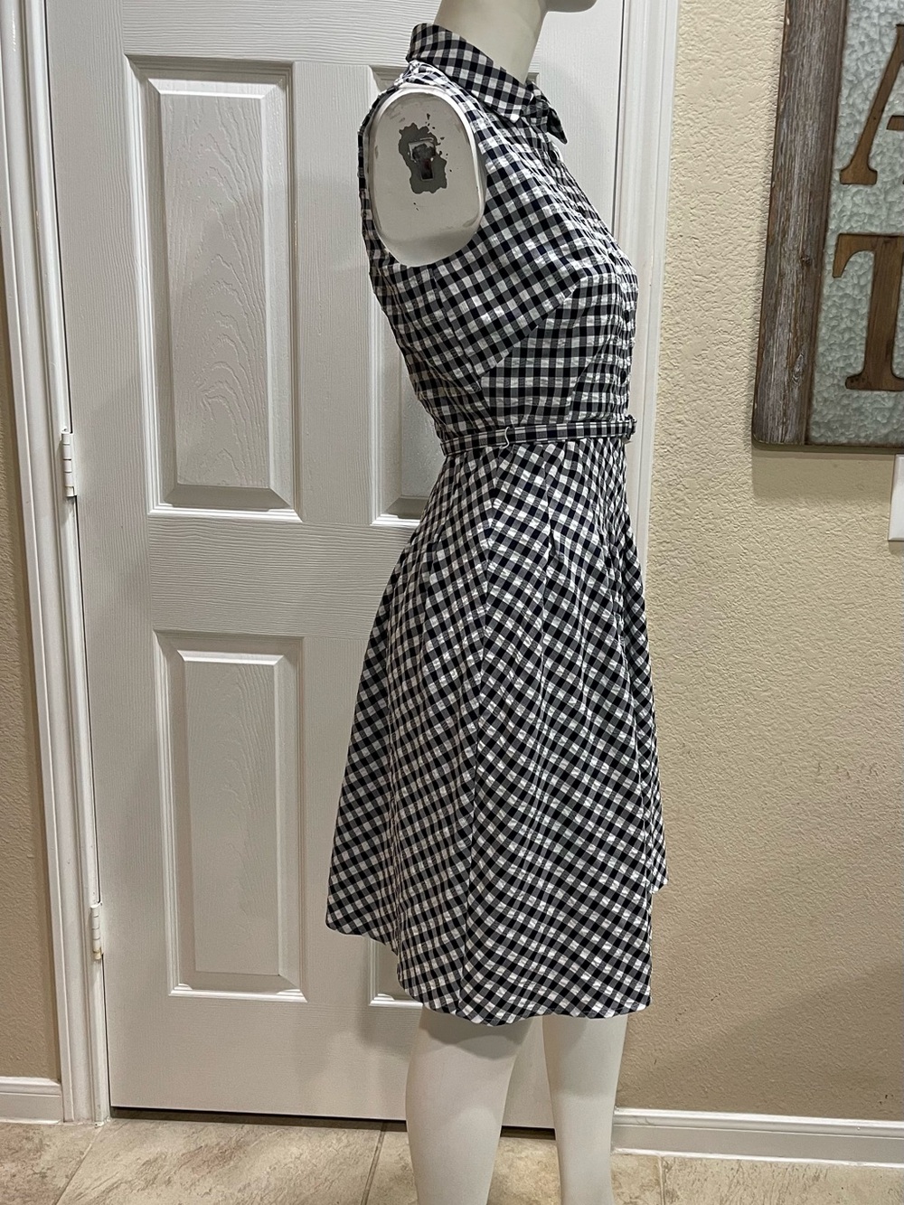 Lauren Ralph Lauren Gingham Sleeveless Shirtdress in Navy/White Size 4 - Picture 3 of 7